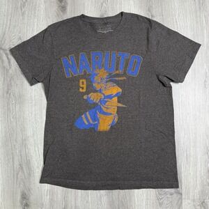 Naruto Shippuden 2007 Collection 9 Shirt Mens Size M Gray Anime Spellout Graphic